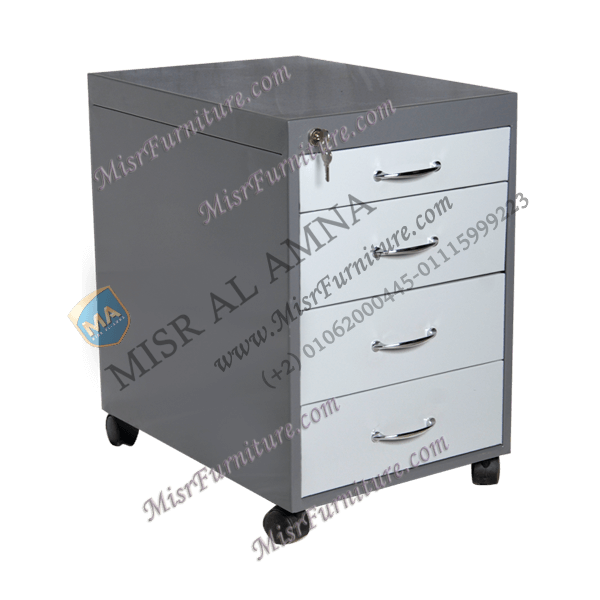 خزانة ادراج معدنية حديد 3 درج + مقلمه اسفل المكتب
